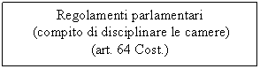 Text Box: Regolamenti parlamentari
 (compito di disciplinare le camere)
(art. 64 Cost.)
