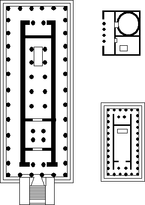 Ricostruzione della pianta del tempio di Zeus ad Olimpia, VI e poi V sec. a.C. Fig. 3: Heroon di Olimpia, forse di et ellenistica; Fig. 4: Ricostruzione del tempio Metroon di Olimpia, V? sec. a.C. 