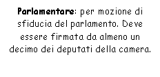 Text Box: Parlamentare: per mozione di sfiducia del parlamento. Deve essere firmata da almeno un decimo dei deputati della camera.