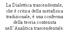 Text Box: La Dialettica trascendentale, che  critica della metafisica tradizionale,  una conferma della teoria contenuta nell'Analitica trascendentale.