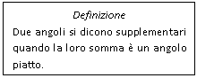 Text Box: Definizione
Due angoli si dicono supplementari quando la loro somma  un angolo piatto.

