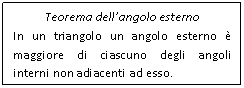 Text Box: Teorema dell'angolo esterno
In un triangolo un angolo esterno  maggiore di ciascuno degli angoli interni non adiacenti ad esso.
