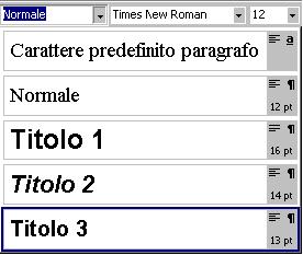 Menu' a discesa degli Stili