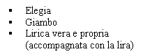 Text Box: 	Elegia
	Giambo
	Lirica vera e propria (accompagnata con la lira)
