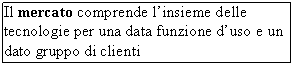 Text Box: Il mercato comprende l'insieme delle tecnologie per una data funzione d'uso e un dato gruppo di clienti