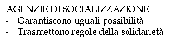 Text Box: AGENZIE DI SOCIALIZZAZIONE
- Garantiscono uguali possibilit
- Trasmettono regole della solidariet

