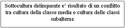 Text Box: Sottocultura delinquente e' risultato di un conflitto tra cultura della classe media e cultura delle classi subalterne