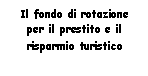 Text Box: Il fondo di rotazione per il prestito e il risparmio turistico   